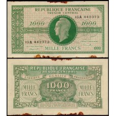 France França P-107 Mbc 1.000 Francs ND (1944) Unc com oxidação