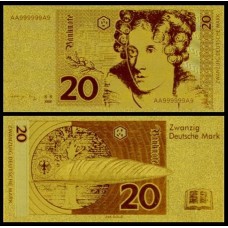 Germany Alemanha DE-3 Fe 20 Marks Folheada a Ouro 24k Fantasia