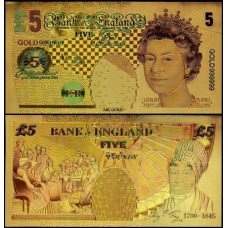 Great Britain Inglaterra GB-6c Fe 5 Pounds Folheada a Ouro 24K Color Fantasia Rainha ♛