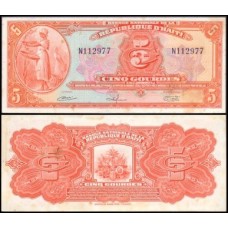 Haiti P-187a Sob 5 Gourdes 1964 Haiti P-187a Sob 5 Gourdes 1964
