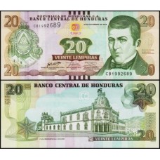 Honduras P-100c Fe 20 Lempiras 2016 Dionísio de Herrera