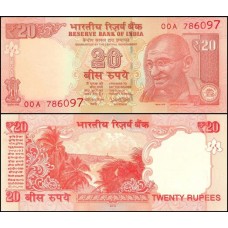 Índia P-103q Fe 20 Rupees 2016 Letra A Gandhi 