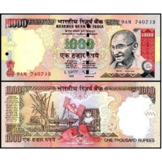 Índia P-100o Fe 1.000 Rupees 2009 Letra R Gandhi