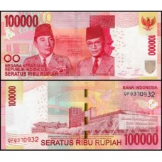 Indonésia P-153Aa Fe 100.000 Rupiah 2014 Sukarno & Mohammad Hatta