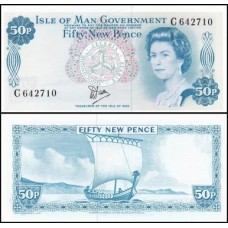 Isle Of Man Ilha Do Homem P-33a Fe 50 New Pence ND (1979) Rainha ♛