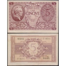 Italy Itália P-31c Mbc 5 Lire 1944