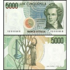 Italy Itália P-111c Fe 5.000 Lire D.1985 Vincenzo Bellini