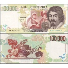 Italy Itália P-117a.1 Fe 100.000 Lire 1994 Caravaggio