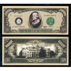 Usa Estados Unidos Md-188 Fe 1 Milhão de Dollars Fantasia Thomas Jefferson