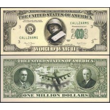 Usa Estados Unidos Md-197 Fe 1 Milhão de Dollars Fantasia 2ª Guerra Mundial 