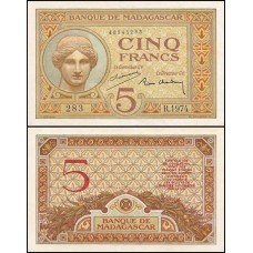 Madagascar P-35a.2 Fe 5 Francs ND (Ca.1937)