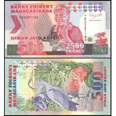 Madagascar P-72Aa Fe 2.500 Francs=500 Ariary ND (1993)