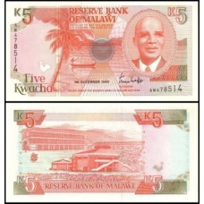 Malawi Malaui P-24a Fe 5 Kwacha 1990 H. K. Banda