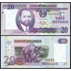 Mozambique Moçambique P-143a Fe 20 Meticais 2006 Samora Machel