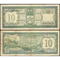 Netherlands Antilles Antilhas Holandesas P-9b Mbc 10 Gulden 1972