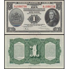 Netherlands Indies Índias Holandesas P-111a.2 Fe 1 Gulden 1943 Rainha Guilhermina
