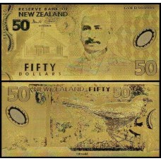 New Zealand Nova Zelândia NZ-4 Fe 50 Dollars Folheada a Ouro 24k Fe Fantasia