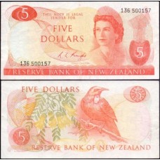 New Zealand Nova Zelândia P-165c Sob 5 Dollars ND (1975) Rainha ♛