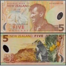 New Zealand Nova Zelândia P-185b.3 Fe 5 Dollars 2005 Edmund Hillary Polímero