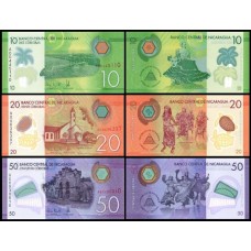 Nicarágua P-209-211 Fe 10+20+50 Córdobas 2014 Polímero