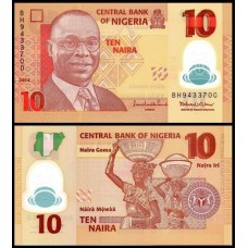 Nigéria P-39e Fe 10 Naira 2014 Polímero