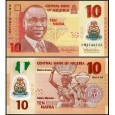 Nigéria P-39d Fe 10 Naira 2013 Polímero