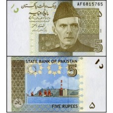 Pakistan Paquistão P-53a.2 Fe 5 Rupees 2008 "Al Jinnah"