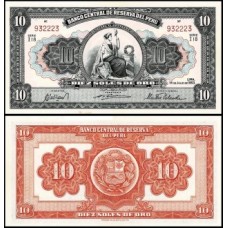 Peru P-71a.2 S/Fe 10 Soles de Oro 1953