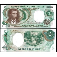 Philippines Filipinas P-143a Fe 5 Piso ND (1969) Andrés Bonifacio