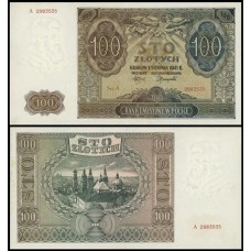 Poland Polônia P-103b S/Fe 100 Zlotych 1941