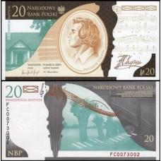 Poland Polônia P-181 Fe 20 Zlotych 2009 Chopin Comemorativa C/Folder