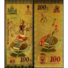 Rússia RU-9c Fe 100 Rubles Copa 2018 Mascote Fifa Folheada a Ouro 24k Color Fantasia