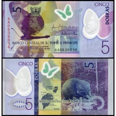 Saint Thomas & Prince São Tomé e Príncipe P-70a Fe 5 Dobras 2016-18 Polímero