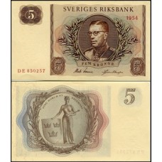 Sweden Suécia P-42a Fe 5 Kronor 1954 Gustavo VI Adolfo