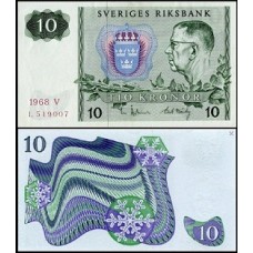 Sweden Suécia P-52b.2 Fe 10 Kronor 1968 Gustavo VI Adolfo