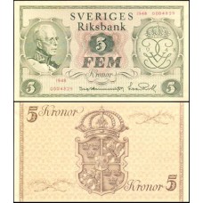 Sweden Suécia P-41a Fe 5 Kronor 1948 Rei Gustaf V Comemorativa