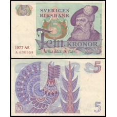 Sweden Suécia P-51c.5 Fe 5 Kronor 1977 Rei Gustavo I