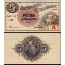 Sweden Suécia P-33ai Fe 5 Kronor 1952