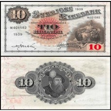 Sweden Suécia P-34v Fe 10 Kronor 1939 Rei Gustavo I
