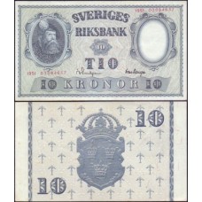 Sweden Suécia P-40l.1 Sob 10 Kronor 1951 Rei Gustavo I