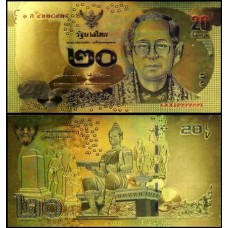 Thailand Tailândia TH-1c Fe 20 Baht Folheada a Ouro 24K Color 