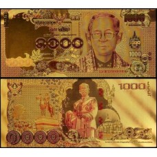 Thailand Tailândia TH-4c Fe 1.000 Baht 2015 Folheada a Ouro 24k Color Fantasia