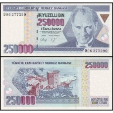 Turkey Turquia P-207a.1 Fe 250.000 Lira 1992