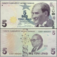 Turkey Turquia P-222c Fe 5 Lira 2017 Série C