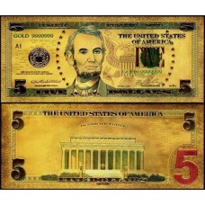 Usa Estados Unidos US-22c Fe 5 Dollars Folheada a Ouro 24k Color 