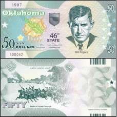 Usa Estados Unidos 50 Dollars 46st State Oklahoma Polímero Fantasia