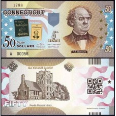 Usa Estados Unidos 50 Dollars 5st State Connecticut Polímero Fantasia