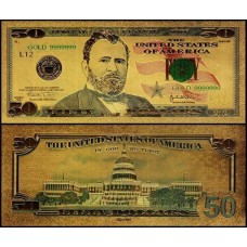 Usa Estados Unidos US-19c Fe 50 Dollars Folheada a Ouro 24k Color 