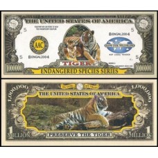 Usa Estados Unidos Md-100 Fe 1 Milhão de Dollars Tigre de Bengala Fantasia 