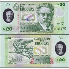 Uruguay Uruguai P-101a Fe 20 Pesos 2020 Juan Zorrilla de San Martín Polímero